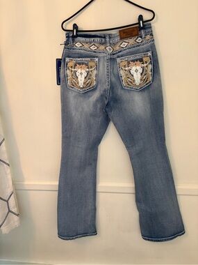 Westfield Eagle Cow Women’s(Jr’s) Skull Bootcut Jeans Sz 15 NWT